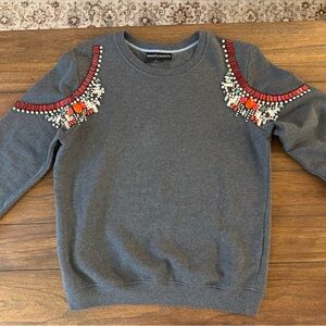 HEMANT & NANDITA Gray Sweatshirt with Beaded Shoulder Embellishments